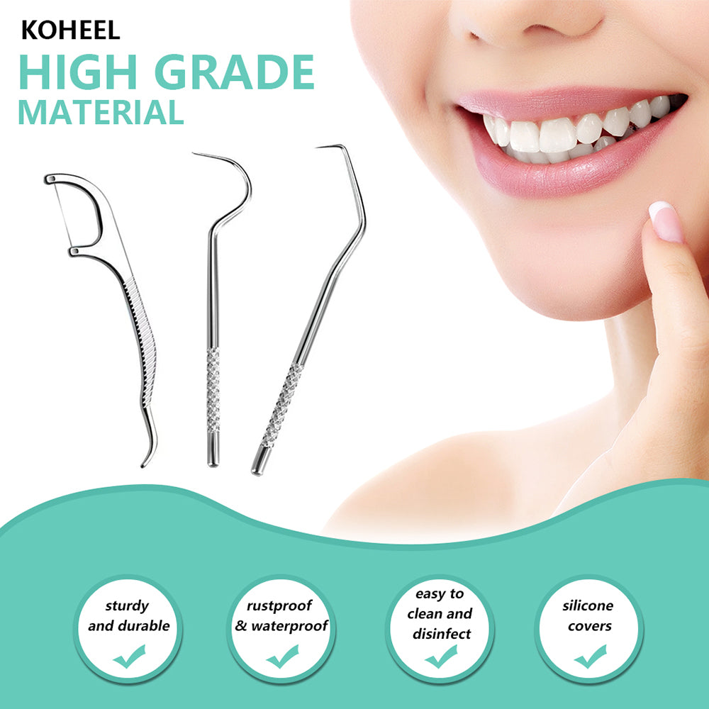 KOHEEL Toothpicks Pocket Set, Reusable Dental Floss Picks Kit, Stainless Steel Teeth Cleaning Tools
