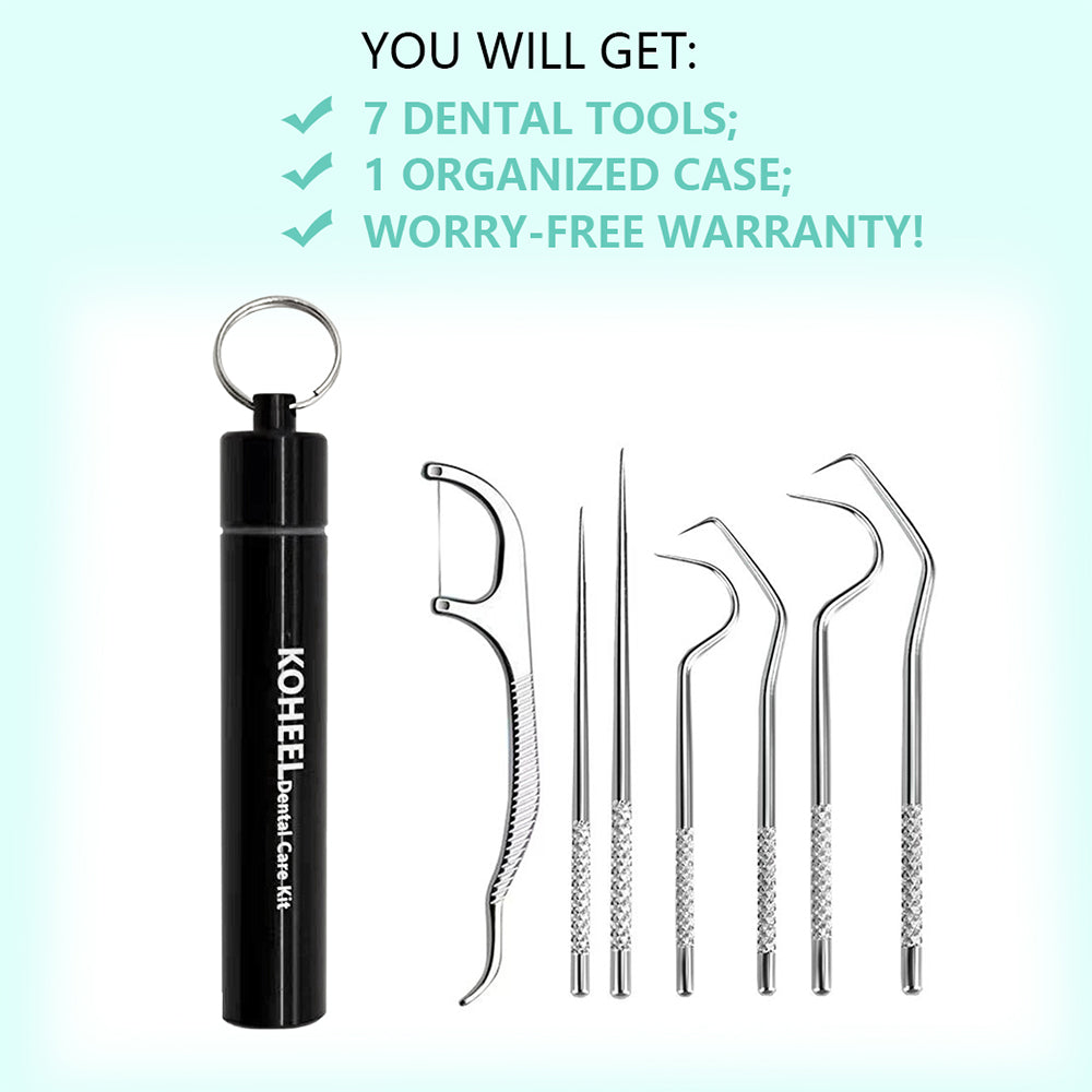 KOHEEL Toothpicks Pocket Set, Reusable Dental Floss Picks Kit, Stainless Steel Teeth Cleaning Tools