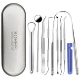 KOHEEL Dental Tools with Metal Case, 8 Count Teeth Cleaning Tools Set, Plaque Remove, Oral Care Hygiene Kit with 2 Type of Tongue Scraper, Tartar Scraper, Gum Cleaner, Dental Tweezerw